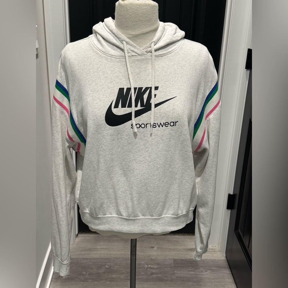 Nike Heritage Retro Crop Hoodie Sweatshirt Striped Sleeves SMALL